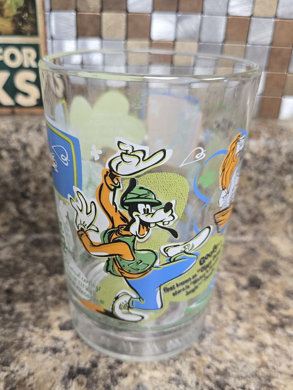 Disney Goofy Glass Cup with Green and Orange Character Art